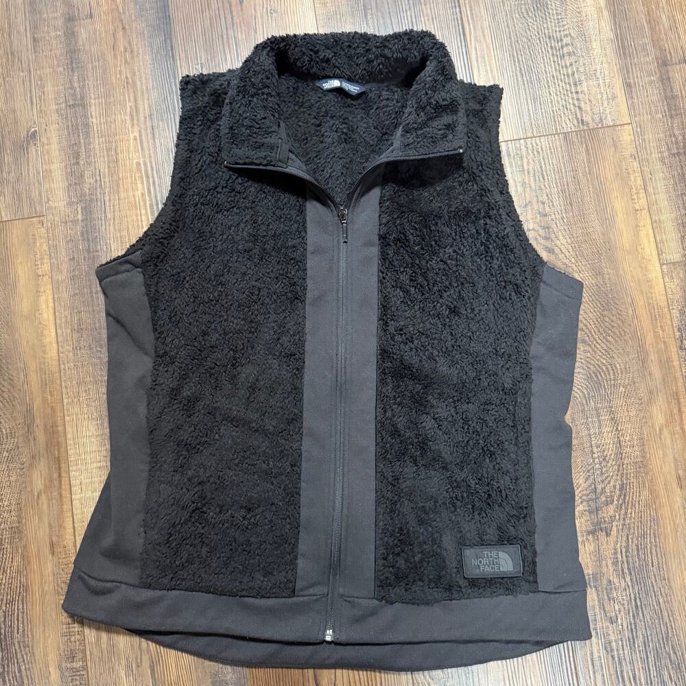 The North Face Women’s XL Furry Fleece Vest Black Full Zip Sherpa NF0A337P